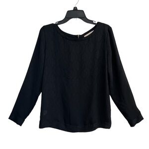 Loft Sheer Long Sleeve Black Blouse/Top Exposed Back Zipper Size Small